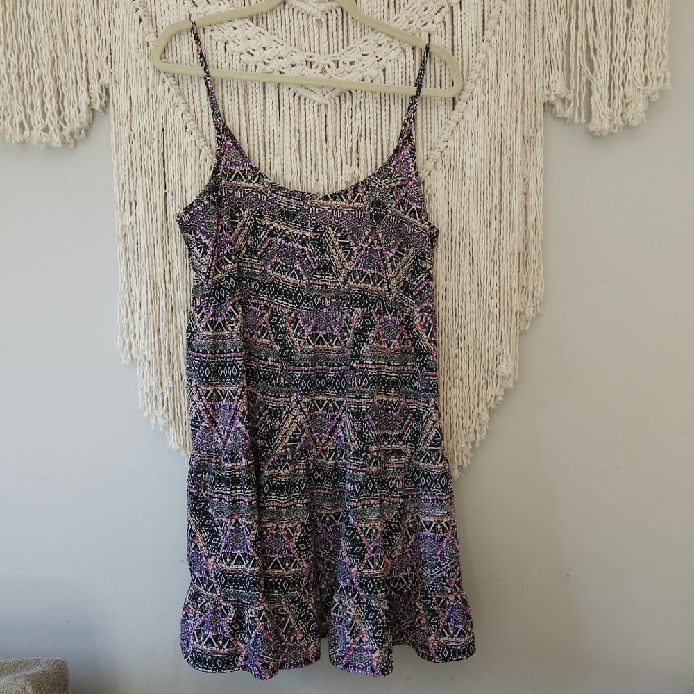 Joe Boxer Black & Purple Geometric Print Mini Dress